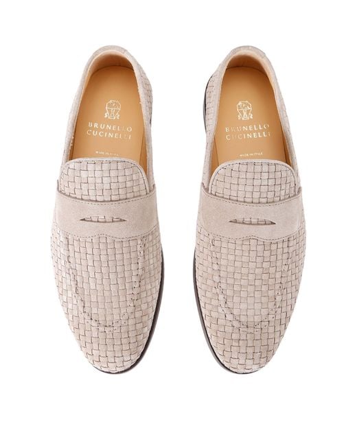 Brunello Cucinelli Pink Leather Woven Loafers for men