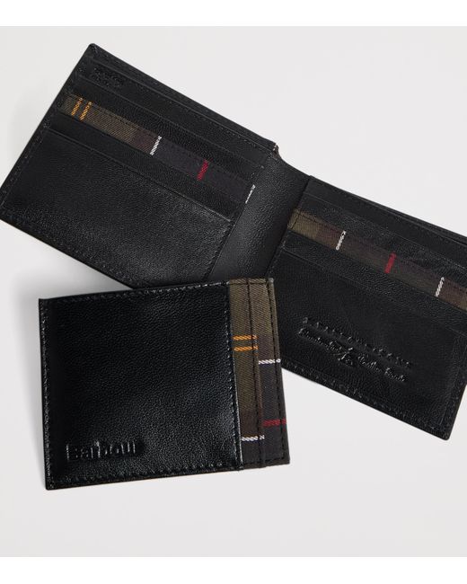 Barbour Black Leather Embossed Wallet Gift Set for men