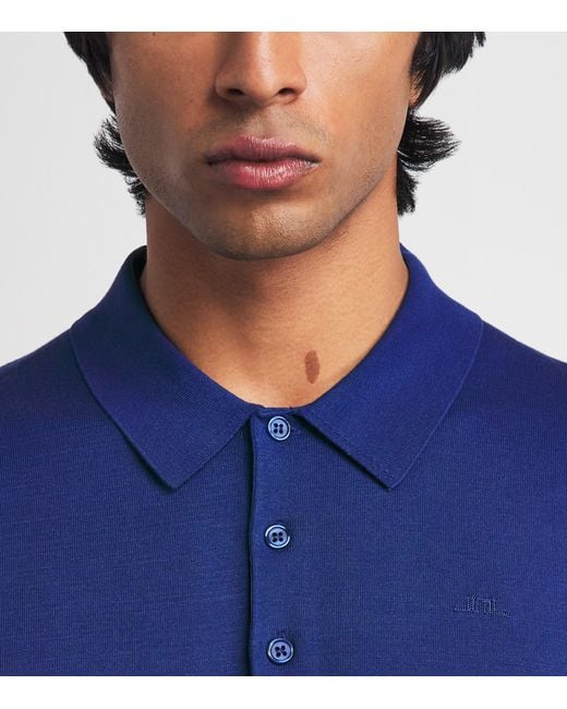 J.Lindeberg Blue Knitted Ridge Polo Shirt for men