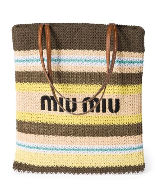 Miu Miu Metallic Woven Raffia-Effect Tote Bag