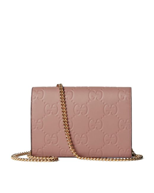 Gucci Pink Leather Gg Chain Wallet