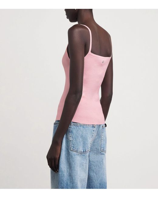 Maje Pink Cotton-Blend Rib-Knit Tank Top