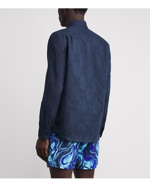 Vilebrequin Blue Cotton-Linen Embroidered Caroubis Shirt for men