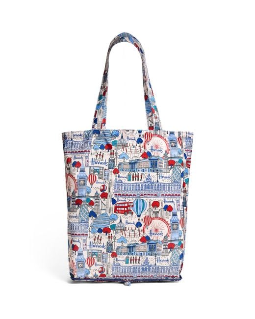 Harrods Blue Pretty City Foldaway Shopper Bag
