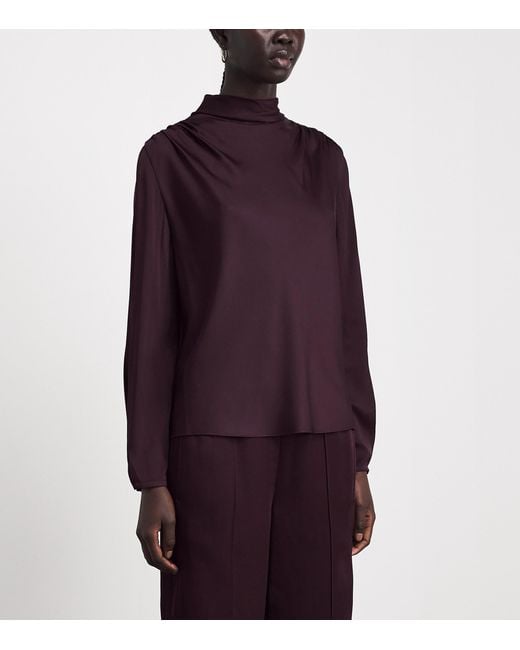 Vince Purple Satin Cowl-Neck Blouse
