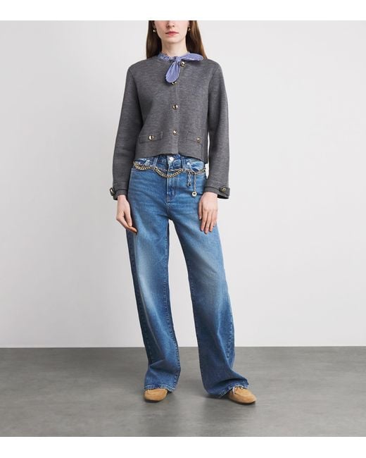 Maje Blue Chain-Detail High-Rise Wide-Leg Jeans