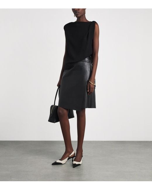 St. Agni Black Leather Everyday Wrap Midi Skirt
