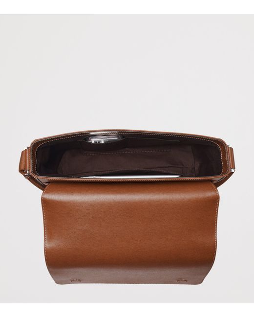 Aspinal Brown Leather Reporter Messenger Bag for men