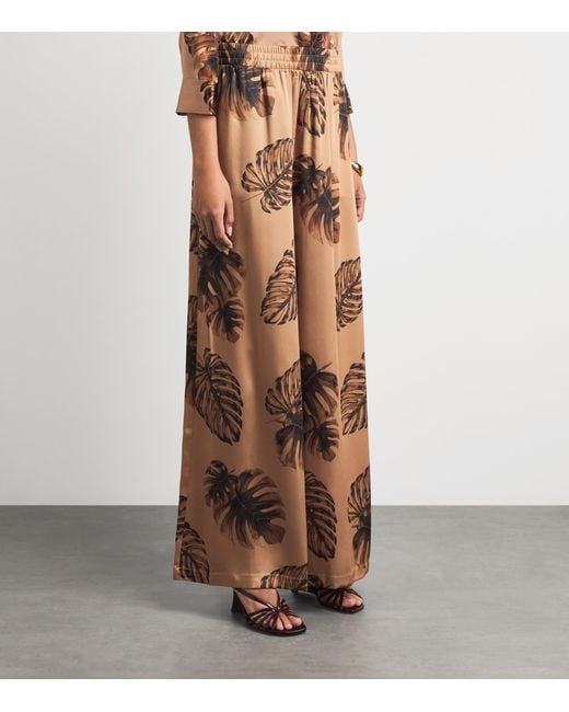 L'Agence Natural Satin Palm Leaf Wide-Leg Trousers