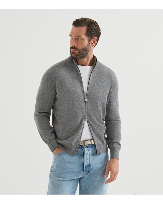 Brunello Cucinelli Gray Cashmere Two-Way Zip Cardigan for men