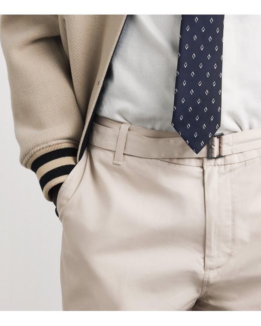 Emporio Armani Gray Cotton-Silk Belted Trousers for men