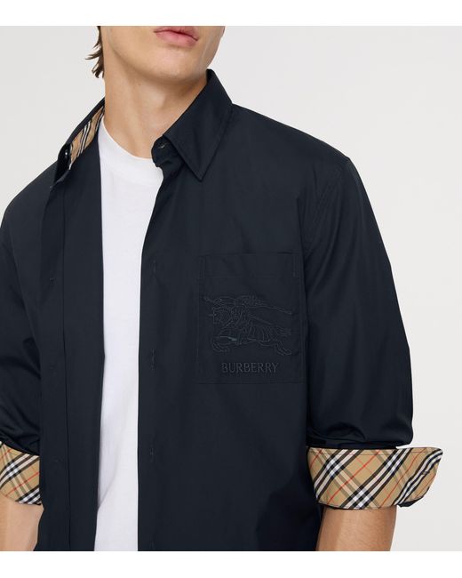 Burberry Blue Cotton Poplin Logo Shirt for men