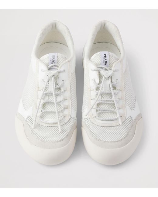 Prada White Patent Leather-Mesh Speedrock Sneakers for men