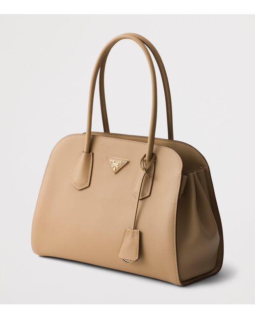 Prada Natural Medium Leather Top-Handle Bag