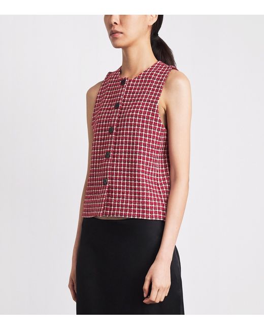ME+EM Red Jacquard Button-Up Sleeveless Top