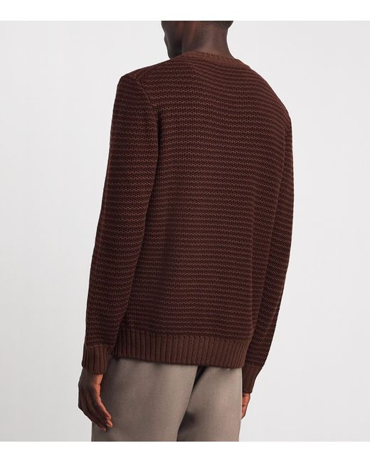 Corneliani Brown Virgin Wool-Cashmere Stripe Sweater for men