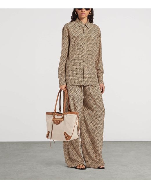 Balenciaga Brown Silk Logo Print Shirt