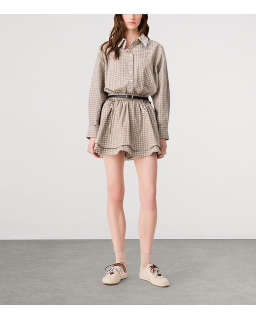 Maje Brown Cotton Check Mini Shirt Dress