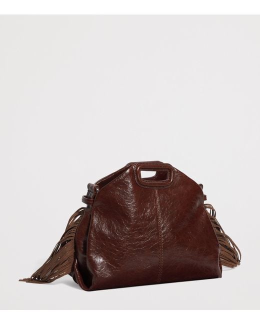 Maje Brown Cracked Leather Miss M Shoulder Bag