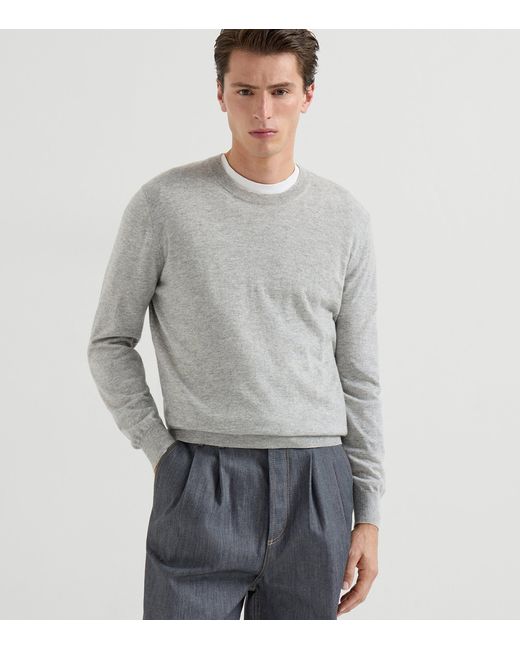 Brunello Cucinelli Gray Cashmere Crew-Neck Sweater for men