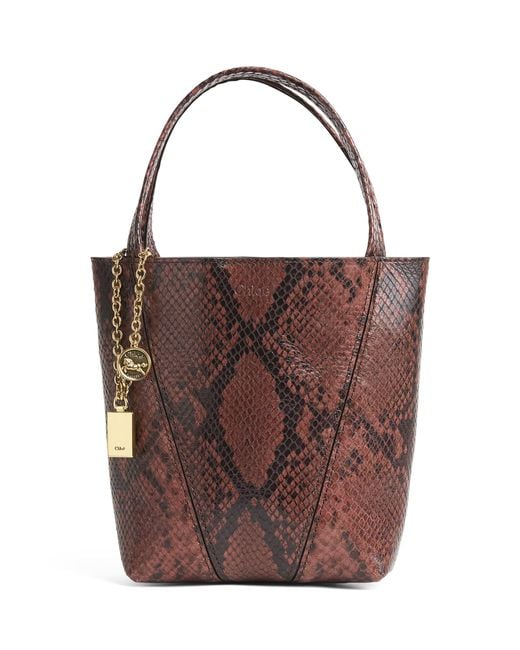 Chloé Brown Small Snakeskin-Effect Spin Tote Bag