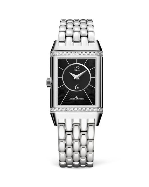 Jaeger-lecoultre White Stainless Steel And Diamond Reverso Classic Duetto Watch 24.4mm