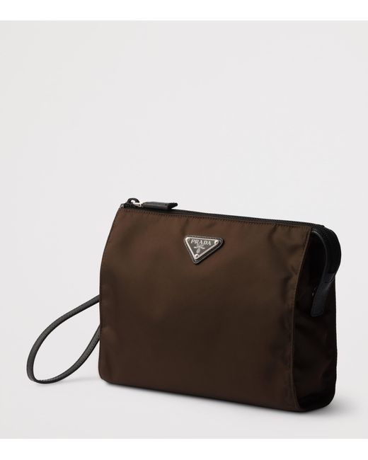 Prada Black Re-Nylon And Leather Pouch for men