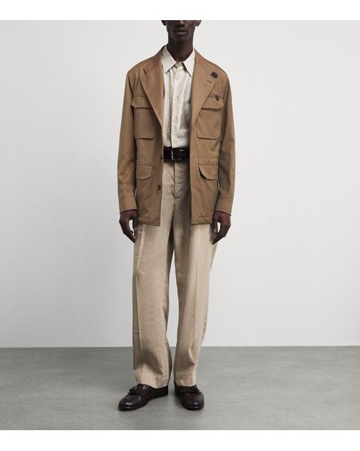 Brioni Brown Leather-Trim Blazer for men
