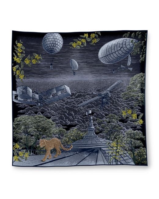 Cartier Blue Silk Santos Aéronaute Double-Sided Scarf