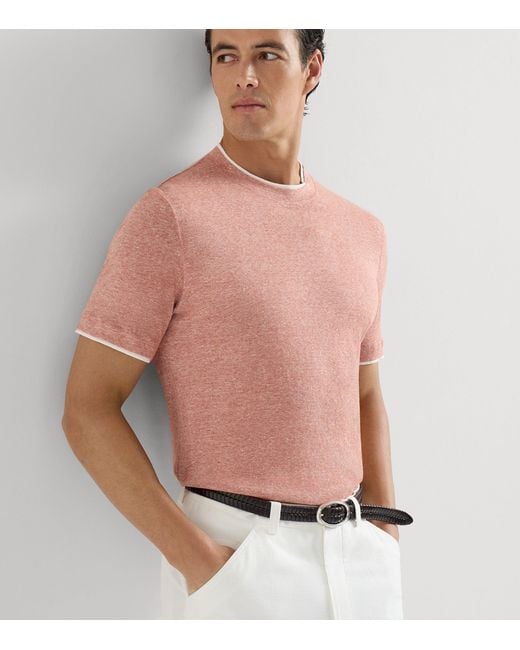 Brunello Cucinelli Pink Linen-Cotton Faux-Layered T-Shirt for men