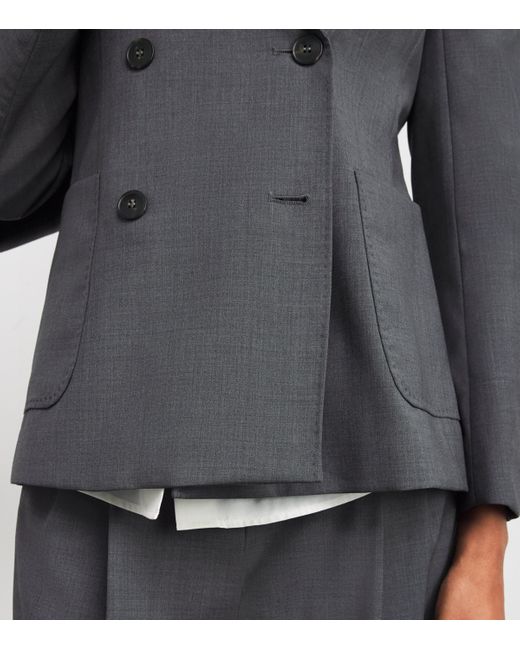 Weekend by Maxmara Gray Virgin Wool Double-Breasted Blazer