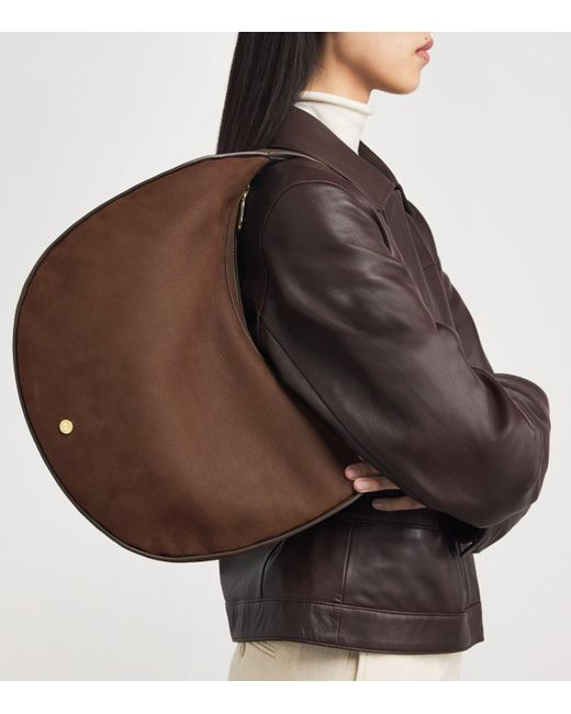 Harrods Brown Large Suede Crescent Shoulder Bag