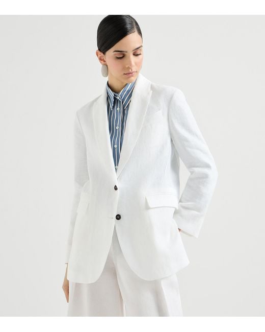 Brunello Cucinelli White Cotton Single-Breasted Blazer
