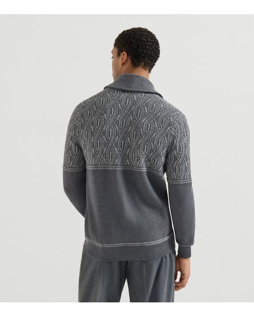 Brunello Cucinelli Gray Cotton Jacquard Shawl Cardigan for men