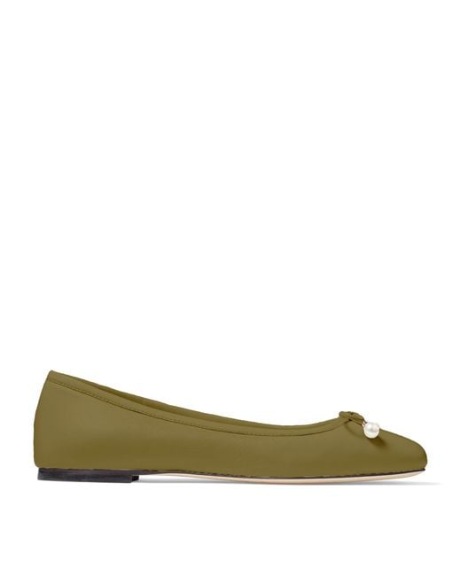 Jimmy Choo Green Elme Leather Ballet Flats