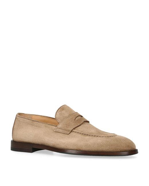 Brunello Cucinelli Natural Suede Penny Loafers for men