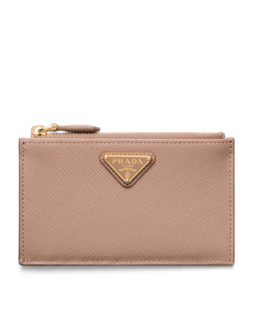 Prada Natural Saffiano Leather Zip Card Holder