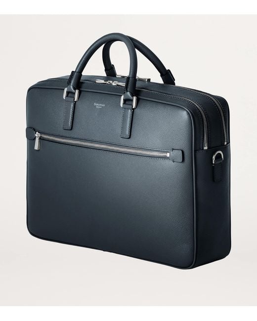 Serapian Blue Leather Double Evolution Briefcase for men