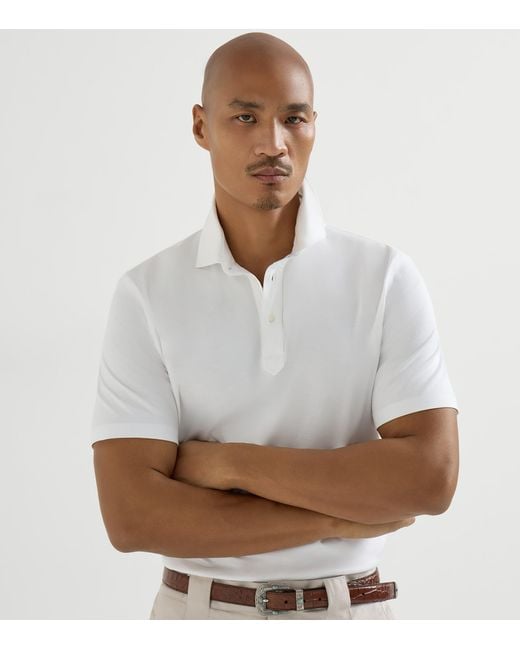 Brunello Cucinelli White Cotton Jersey Polo Shirt for men