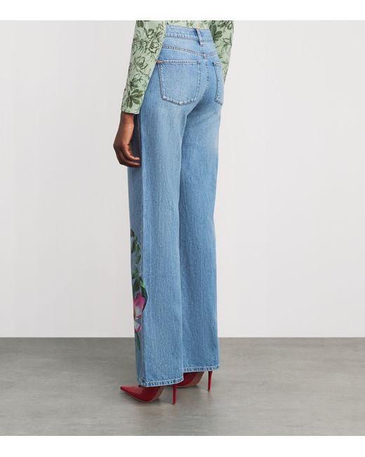 Alice + Olivia Blue Floral Print Chic Wide-Leg Jeans