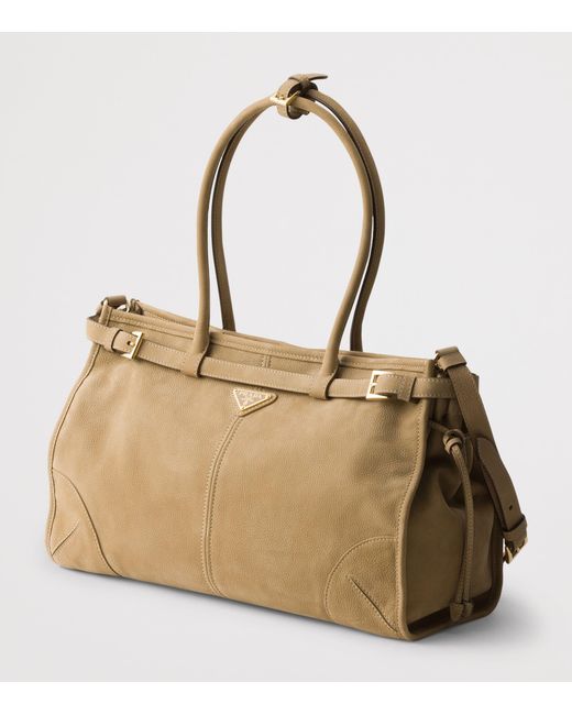 Prada Metallic Large Nubuck Leather Bonnie Top-Handle Bag