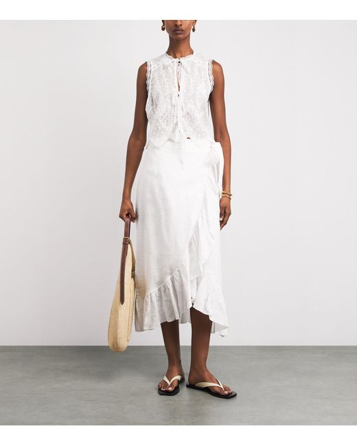 Heidi Klein White Linen Bay Midi Skirt