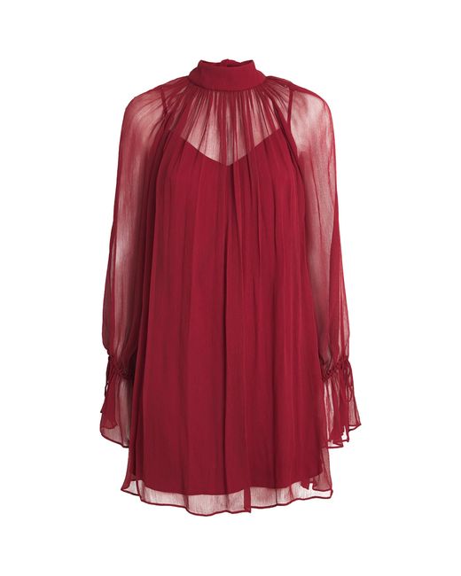 Staud Red Chiffon Roux Mini Dress