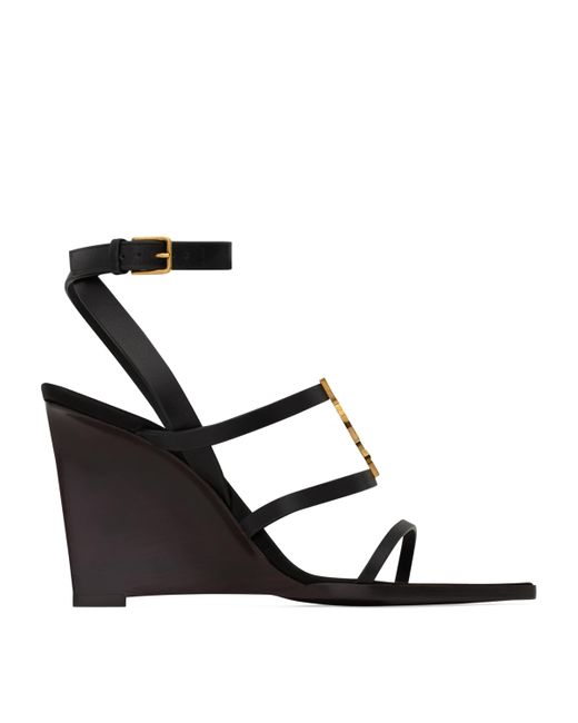 Saint Laurent Black Leather Cassandra Wedges 90