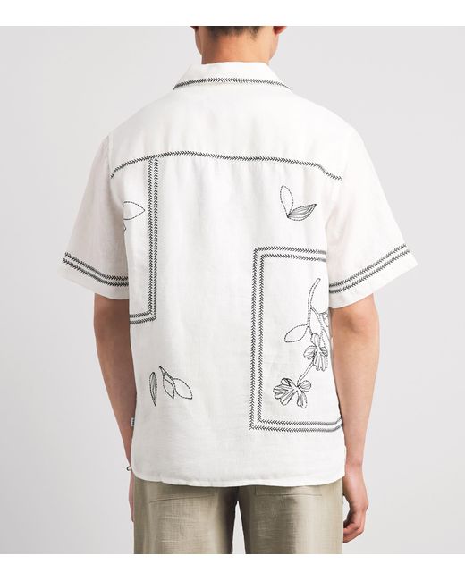 Wax London White Linen Embroidered Didcot Shirt for men