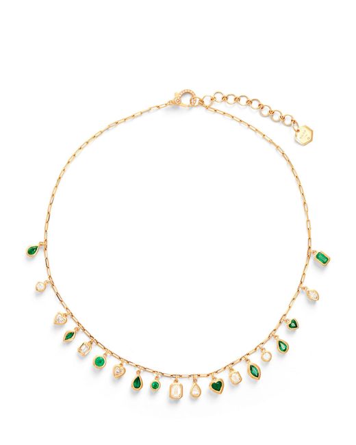 SHAY Metallic Yellow Gold, Diamond And Emerald Charm Necklace
