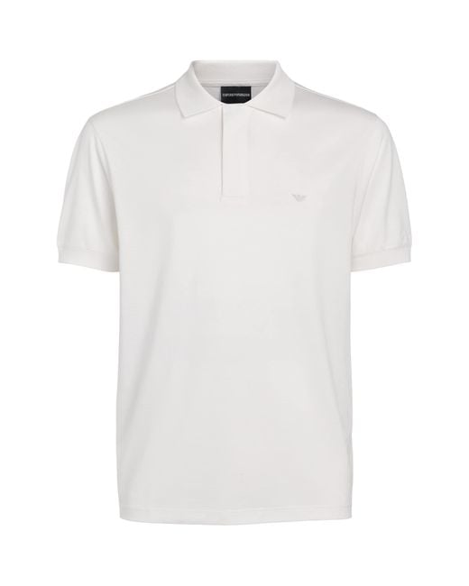 Emporio Armani White Concealed-Placket Logo Polo Shirt for men
