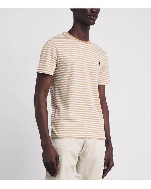 Polo Ralph Lauren Natural Cotton Stripe Polo Pony Slim T-Shirt for men