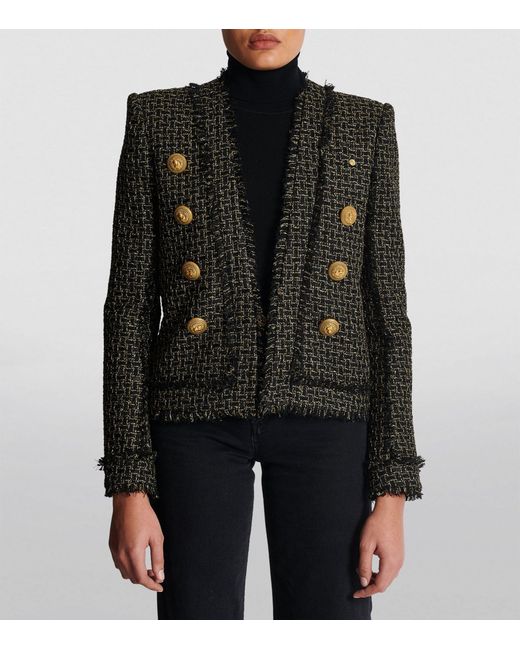 Balmain Black Tweed Collarless Jacket