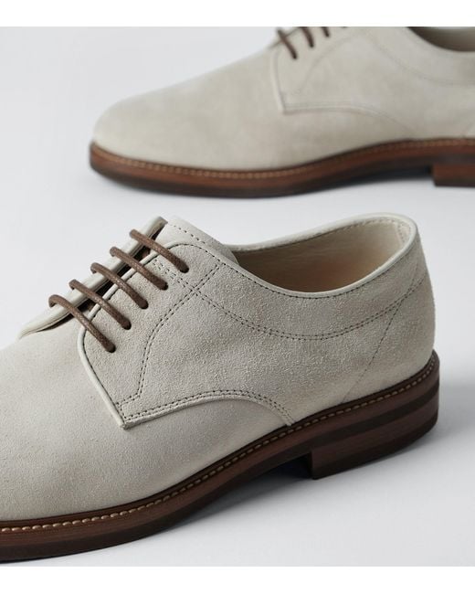 Brunello Cucinelli White Suede Derby Shoes for men